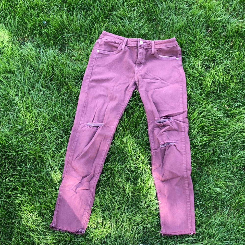 Just Black Maroon Knee-Ripped Jeans